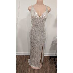 Gold Sequin Strapless Sequin Mac Duggal Gown with Slit